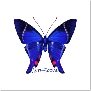 Anti-Social Butterfly Blue Posters and Art